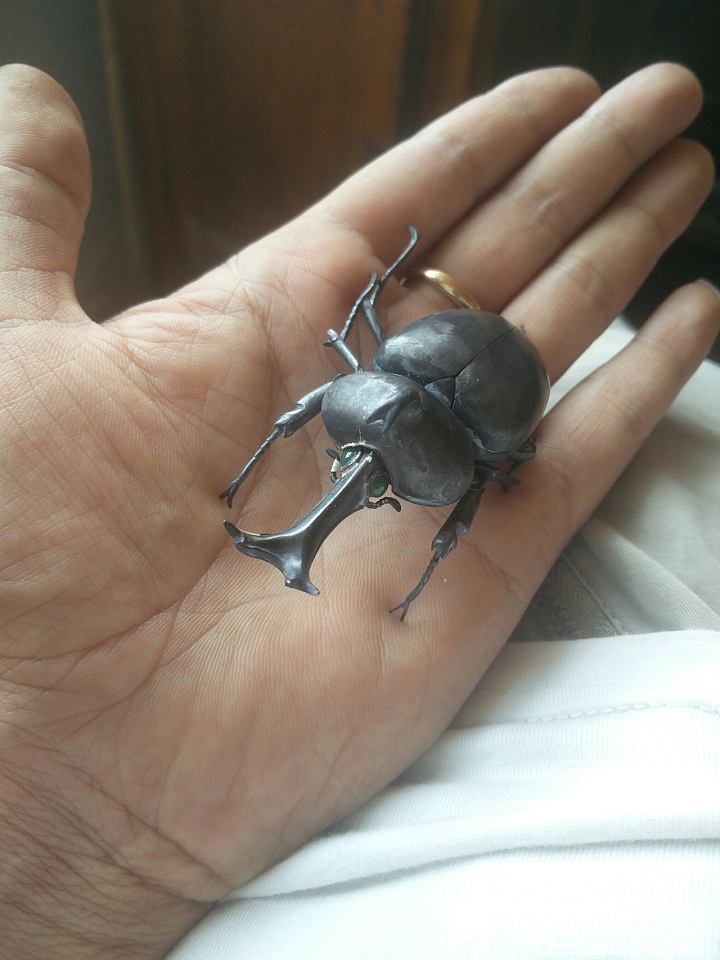 纯银手工自在置物之独角仙_金工