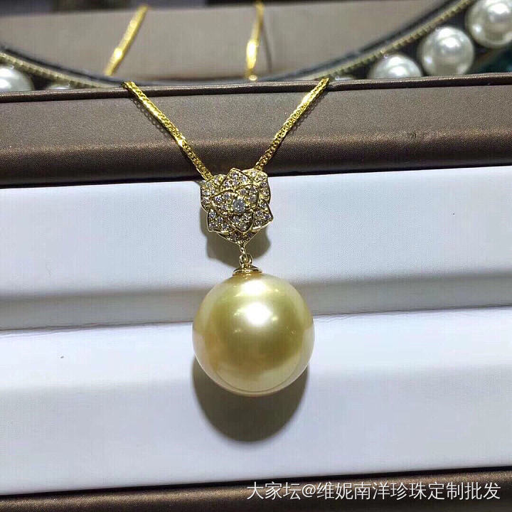 天然南洋金珠吊坠 13-14mm  正圆 无暇
18k金钻石💎 伯爵款_吊坠珍珠