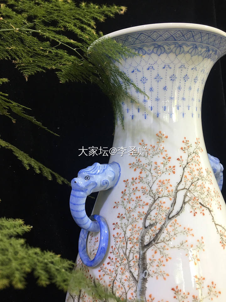 仿民国大家刘希任粉彩人物瑞兽双耳瓶_陶瓷