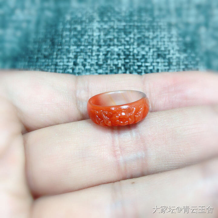 醉玲珑，苏工南红牡丹花戒_戒指南红