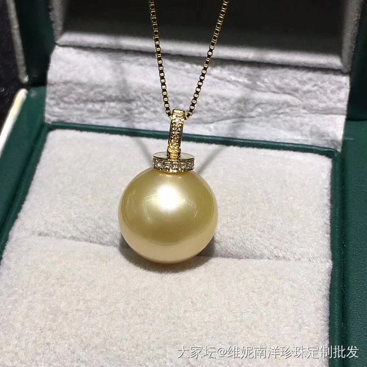 天然南洋金珠吊坠 14-15mm  几乎正圆  无瑕  
 18k金钻石💎款  ..._海水珍珠