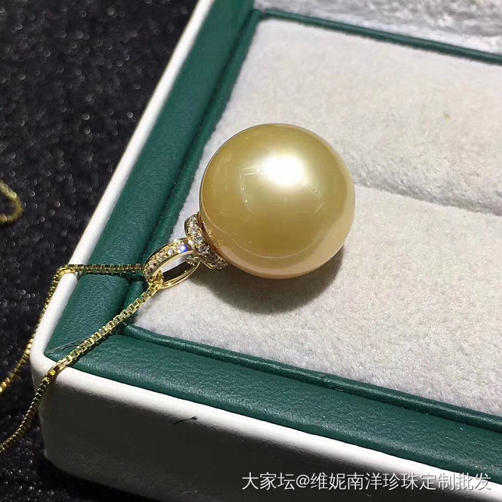 天然南洋金珠吊坠 14-15mm  几乎正圆  无瑕  
 18k金钻石💎款  ..._海水珍珠