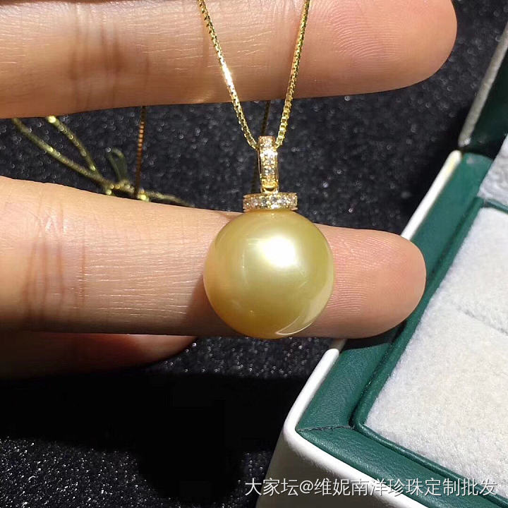 天然南洋金珠吊坠 14-15mm  几乎正圆  无瑕  
 18k金钻石💎款  ..._海水珍珠