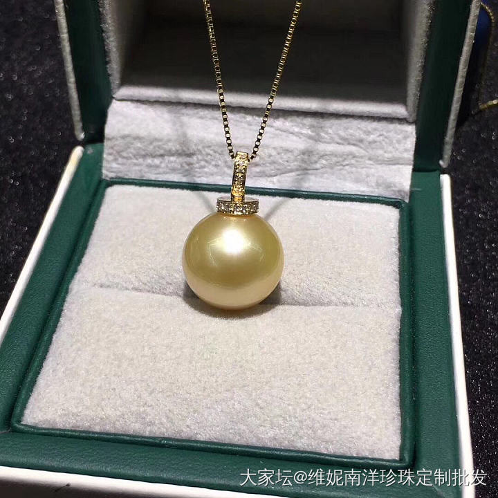 天然南洋金珠吊坠 14-15mm  几乎正圆  无瑕  
 18k金钻石💎款  ..._海水珍珠