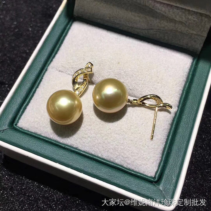 天然金珠耳坠  11-12mm  正圆  极细微瑕
18k金钻石💎  厚重版_海水珍珠