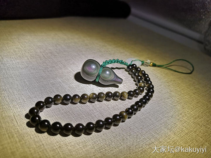 给自己编个手机链_手工diy挂饰黑曜石月光石