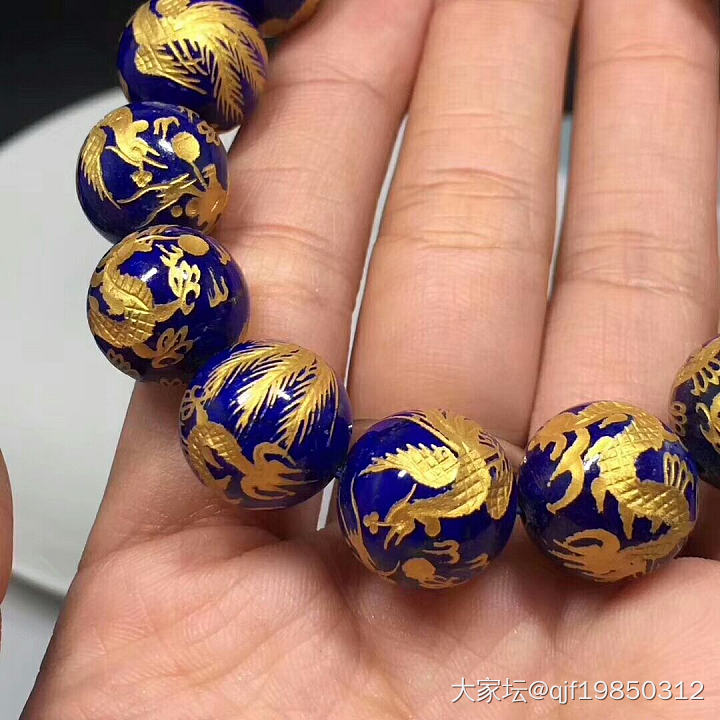 青金石雕刻鎏金手串_珠串青金石