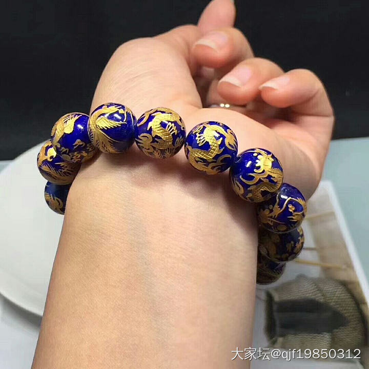 青金石雕刻鎏金手串_珠串青金石