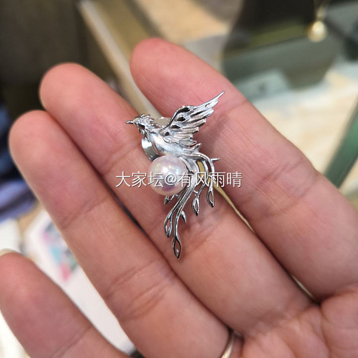 日本制的银胸针 极少见到这么中式的元素镶嵌的是akoya海水珍珠_胸饰海水珍珠