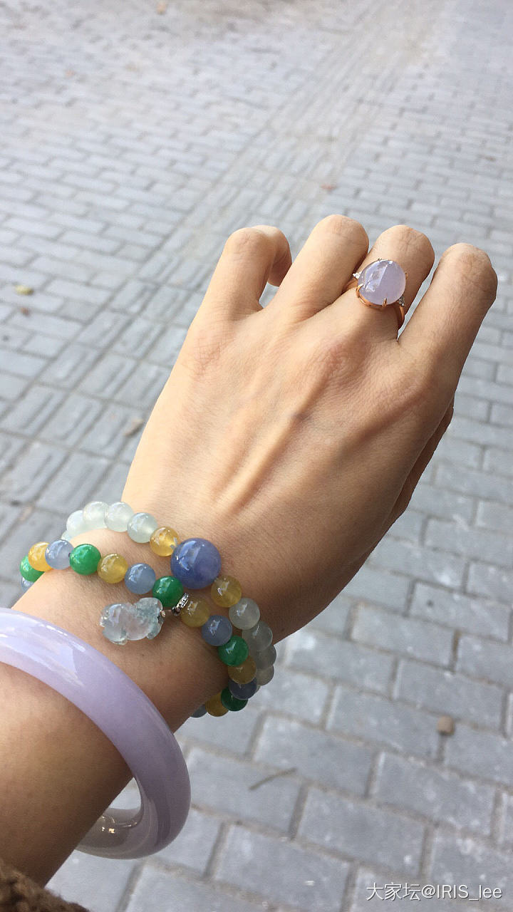 今天不上课，紫色一套戴上_戒指手镯翡翠