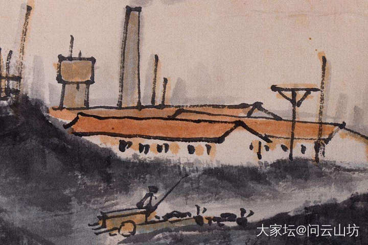 近代“钱松岩工笔画”工厂图立轴_收藏