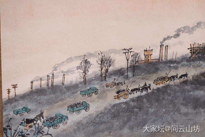 近代“钱松岩工笔画”工厂图立轴_收藏