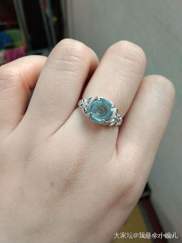放了多年的便宜石头昨天拿去镶嵌了_海蓝宝戒指粉晶