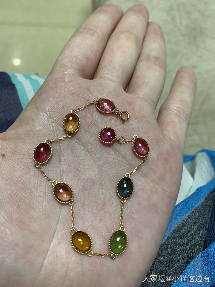 定制款多彩18K金碧玺手链_手链碧玺