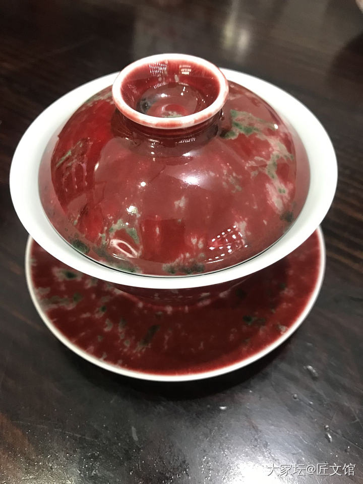 豇豆红盖碗_陶瓷