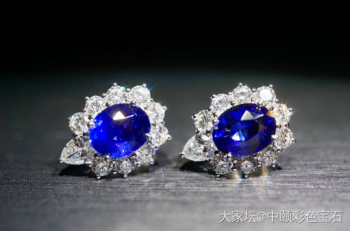 ##中颐天然皇家蓝蓝宝石耳钉##  4.40ct_耳钉蓝宝石名贵宝石