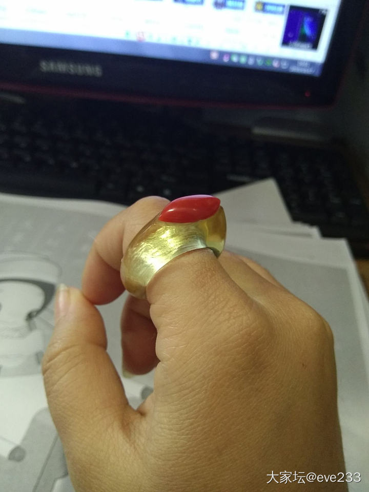 又一个丑戒指......._戒指琥珀蜜蜡木工