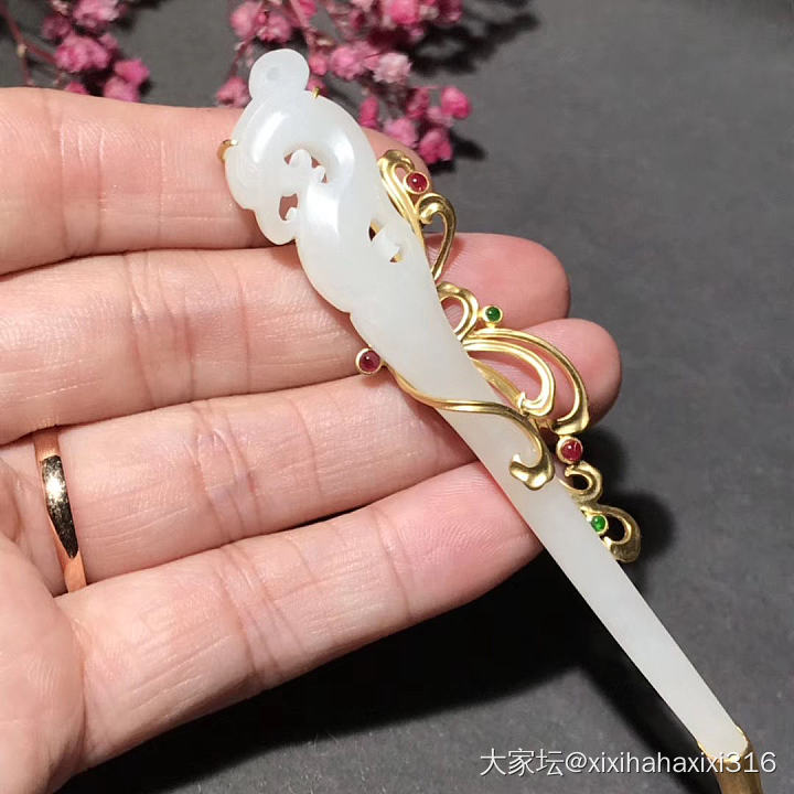 发簪。_簪子K金白玉