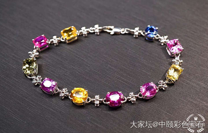 ##中颐旗舰出品天然彩色蓝宝石手链##  18K白金镶嵌_手链蓝宝石名贵宝石