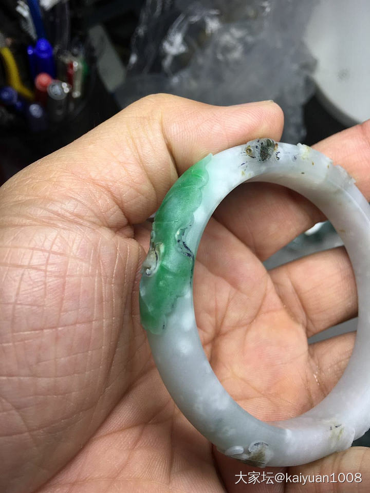 挺坎坷的一次套手镯_半成品翡翠