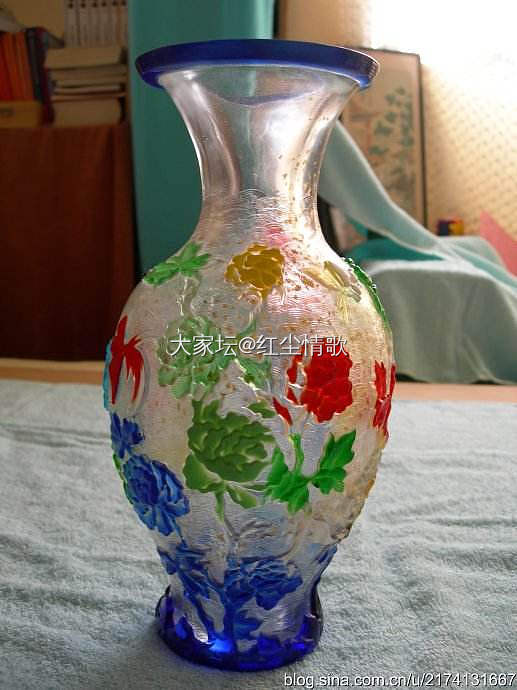 咱的藏品 大清乾隆年制款 融金七彩套花卉纹观音尊琉璃雕