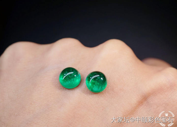 ##中颐天然哥伦比亚蛋面祖母绿 一对##  3.81ct_祖母绿名贵宝石