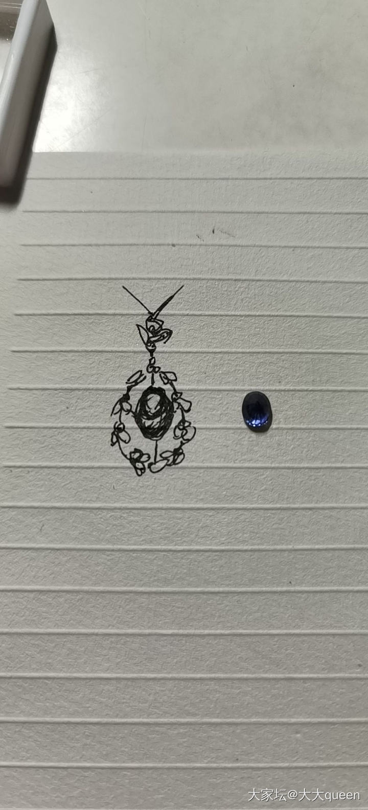 一颗小蓝宝石，虽然不大但是克拉数正好是我生日，就买来自己画了个草图，做了个吊坠送..._蓝宝石