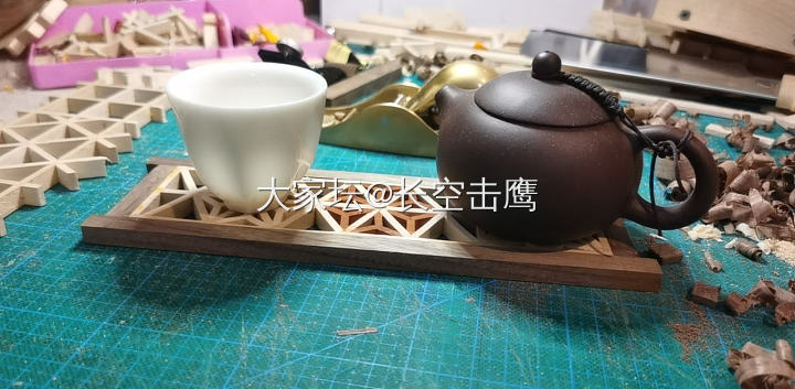 第一次用组子做了套茶杯垫_茶道