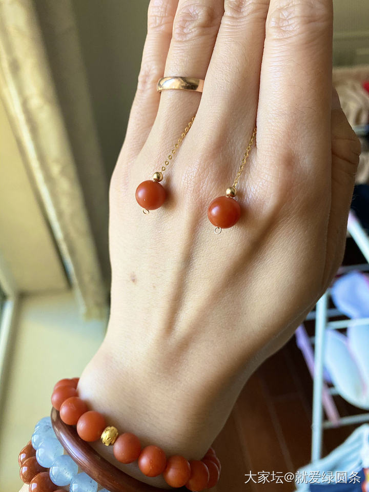 保山南红➕万能耳线_手工diy南红