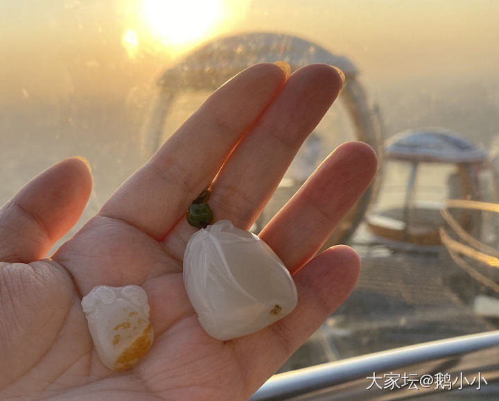 带大膏膏和小膏膏爬广州塔_和田玉