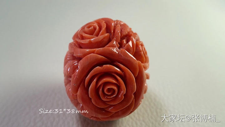 momo珊瑚 日本名家 山崎博隆作品 双面玫瑰雕花  42.3克_珊瑚
