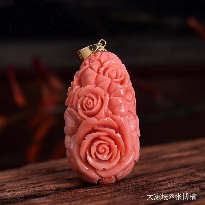 Momo珊瑚双面雕花，双生玫瑰_珊瑚