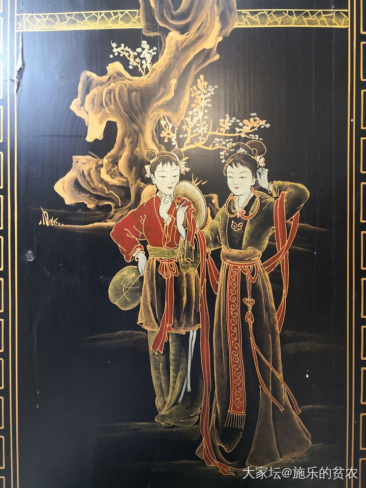 民国大漆彩绘挂屏一对_书画工艺品