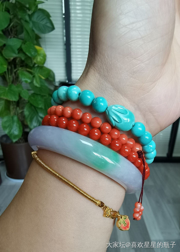 今天戴的手饰_珊瑚松石翡翠金