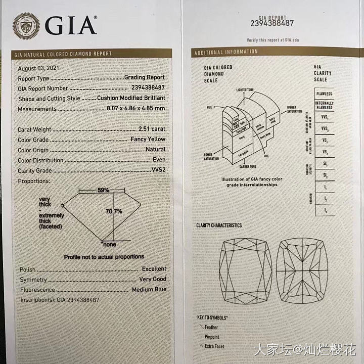 2.51CT FY VVS2 EX VG/MB GIA证书
长垫形 颜色很好的_钻石