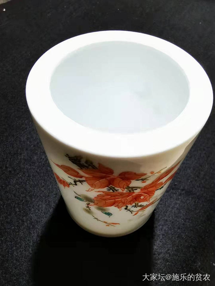 晚清“慎德堂”骨瓷花鸟粉彩小笔筒_陶瓷