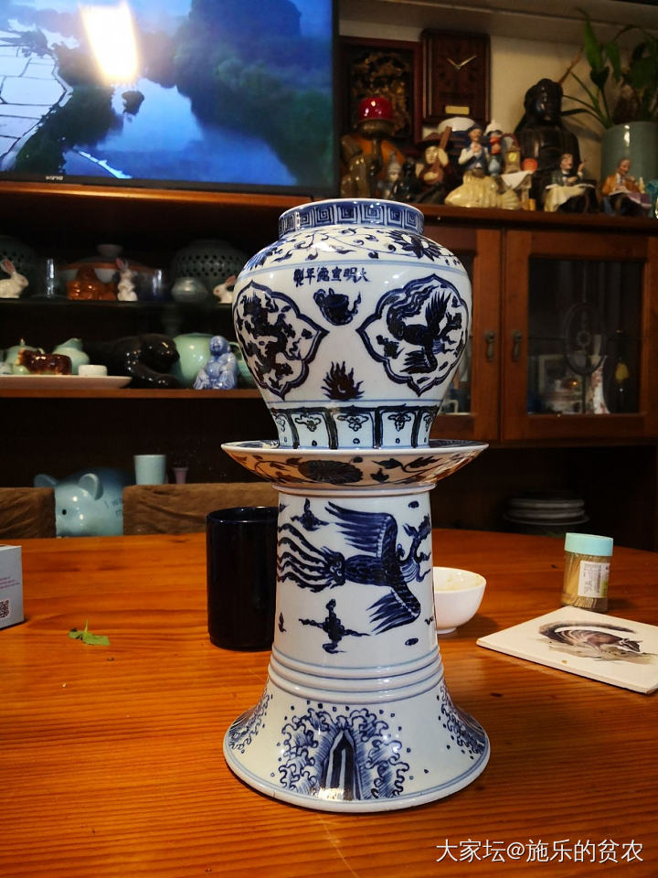 宣德青花龙凤呈祥觚（罐）_陶瓷