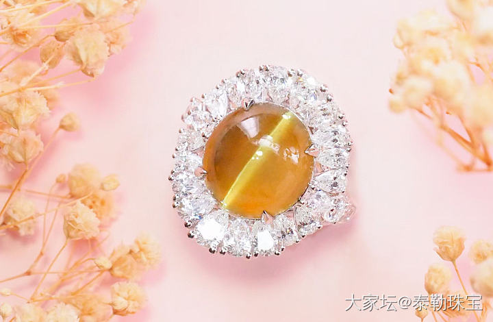 【泰勒彩宝】14.55ct蜜糖色金绿猫眼戒指_戒指金绿宝石