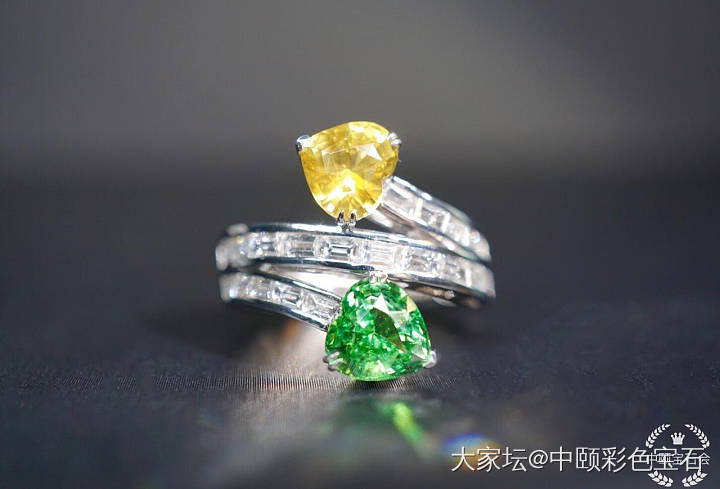 ##中颐VIP定制欣赏##  双色彩色宝石戒指_沙弗莱彩色宝石蓝宝石名贵宝石