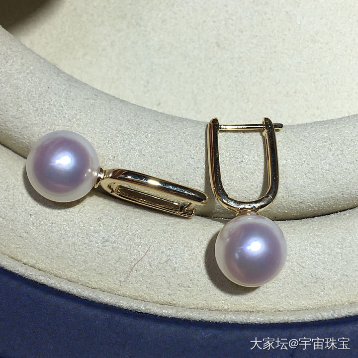 18k金akoya海水珍珠耳环，珠子9-9.5mm正圆强光无暇，简单新颖实用_珍珠