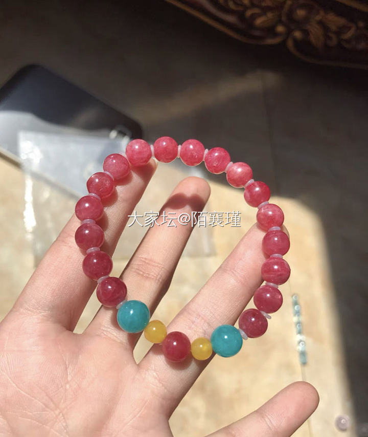 新入的青金石手镯配粉蔷薇辉多圈_青金石