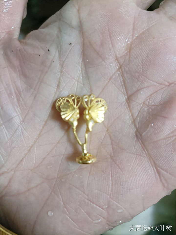 居家打金足金蝴蝶耳钉和戒指_金工金