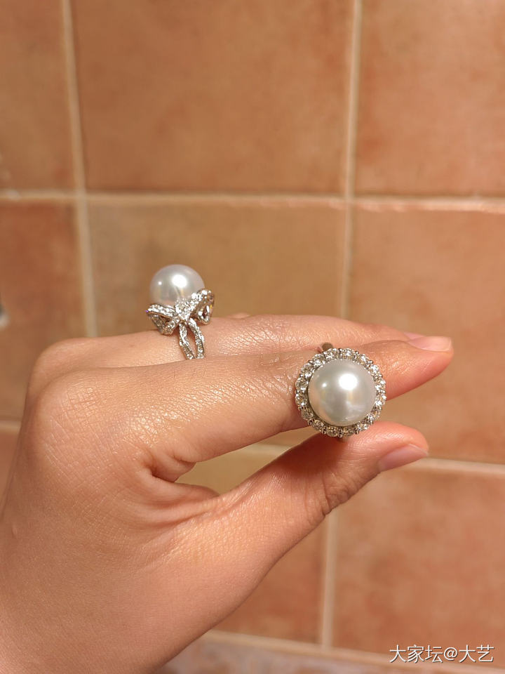 做了两款澳白戒指_海水珍珠戒指