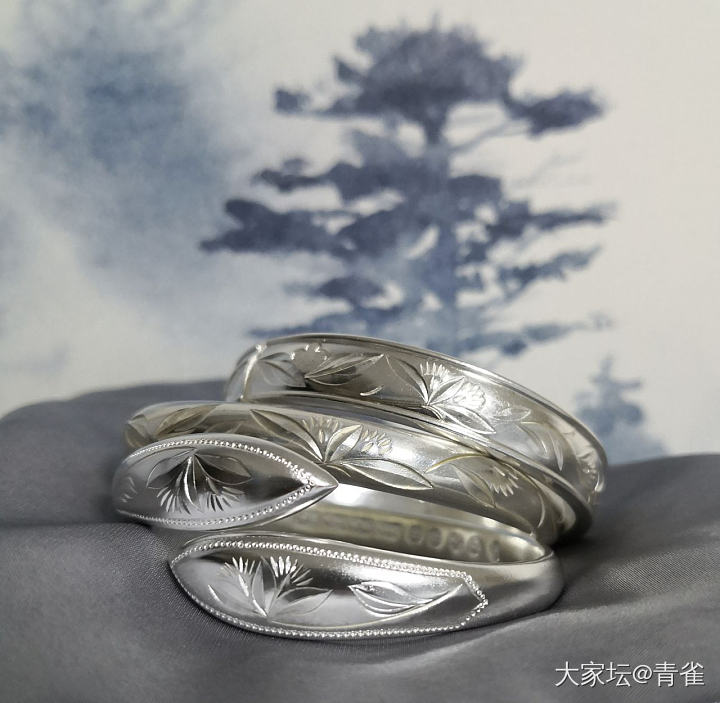 花草双尖 花草泥背 窄轨芍药_手镯银