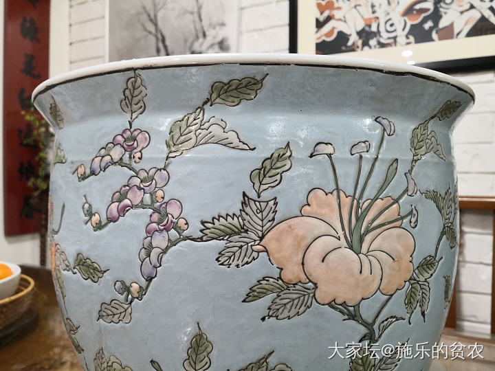 清同治-绿松石釉刻折枝花卉纹珐琅彩中型鱼缸_收藏