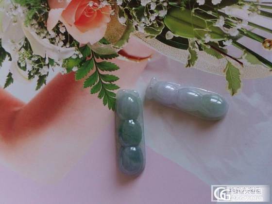 大家看看这对豆子如何~~春带彩的料子_翡翠