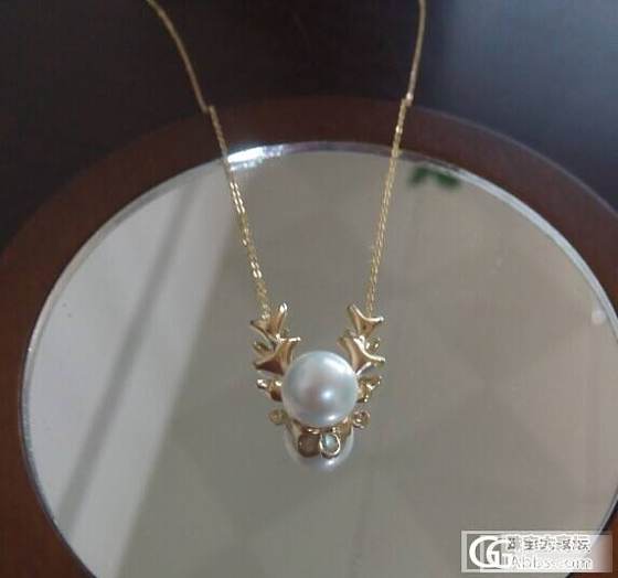 圣诞礼物到了，小鹿头18Kakoya珍珠锁骨链~~_项链金