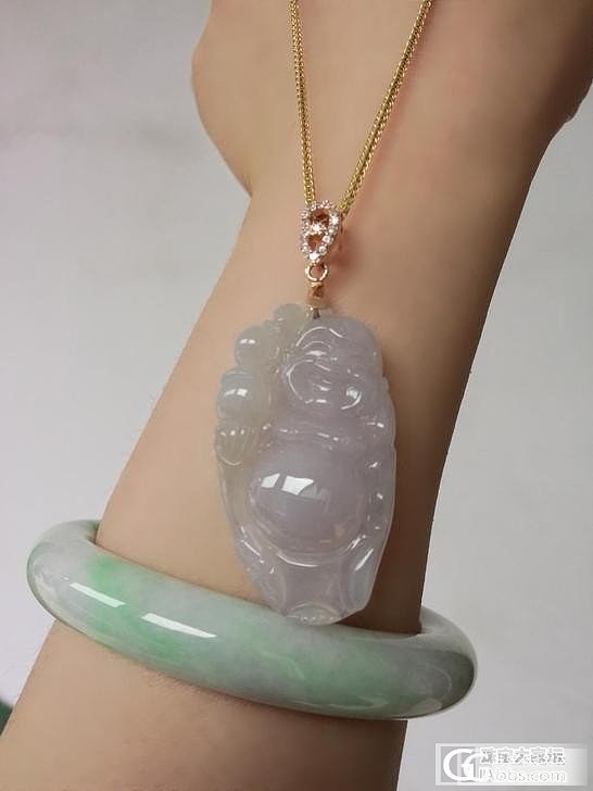 淘的二手翡翠A货淡紫罗兰老坑冰糯种逍遥佛站佛吊坠_翡翠