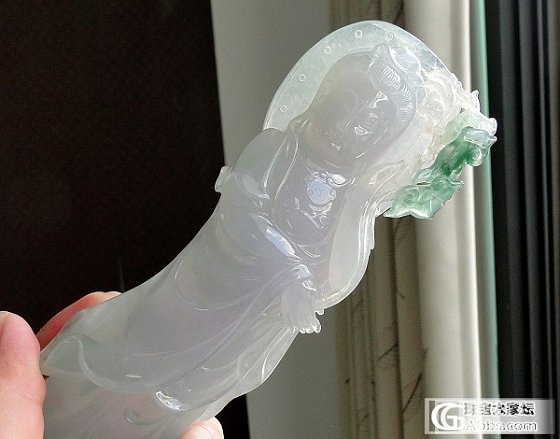 顶园翡翠 高档紫飘蓝绿花 观音 大摆件18cm 保证A货_翡翠