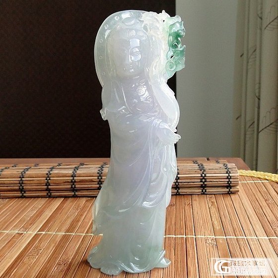 顶园翡翠 高档紫飘蓝绿花 观音 大摆件18cm 保证A货_翡翠
